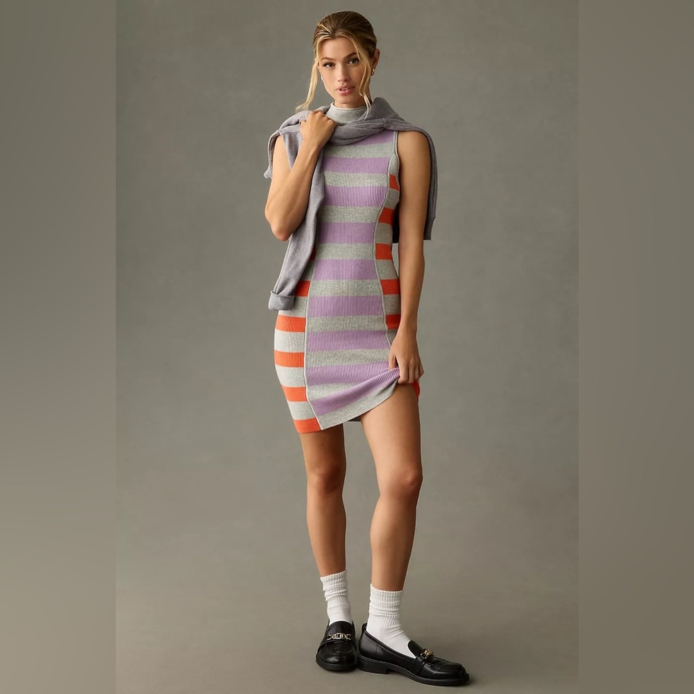 Daily Practice Anthropologie Sleeveless Mock-Neck Striped Sweater‎ Dress Medium